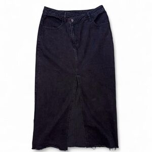 Black Denim Midi Skirt with Front Slit